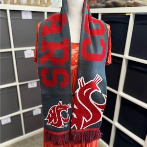 WSU Wazzu Cougars Gray and Crimson Red Fringe Knit Scarf